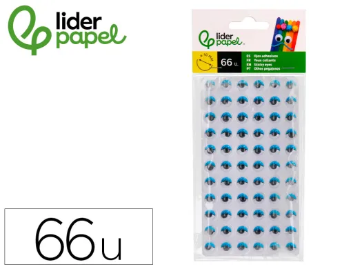 Ojo Adhesivo Liderpapel 10 mm Con Pupila Negra y Pestaña de Color Azul Pack de 66 Unidades