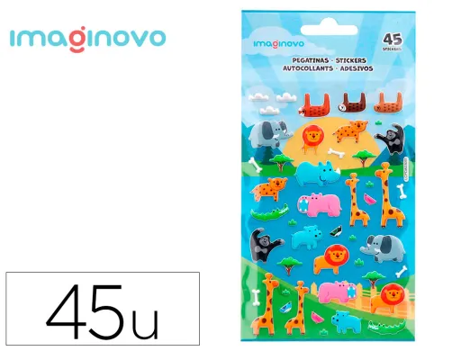 Pegatinas Imaginovo Cute Animales Safari Con Relieve 190x105 mm en Blister