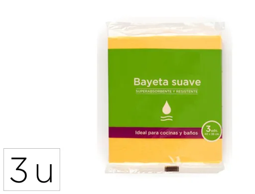 Bayeta Suave Amarilla Para Cocinas y Baños 40x36cm Pack de 3 Unidades