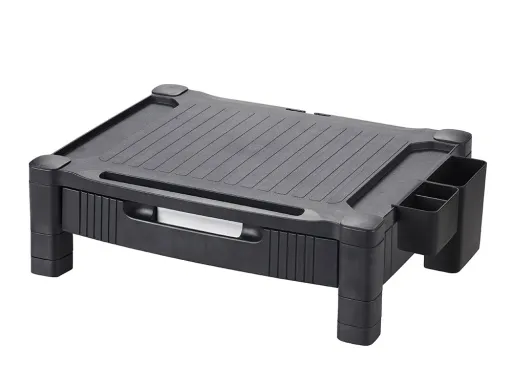 Soporte q-Connect Para Monitor /Impresora Ajustable Altura 10,3cm a 13,3cm Con Cajon Color Negro 434x336x133 mm