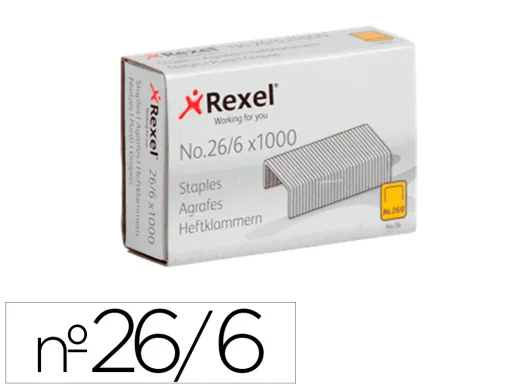 Grapas Rexel 26/6 mm Galvanizada Caja de 1000 Unidades