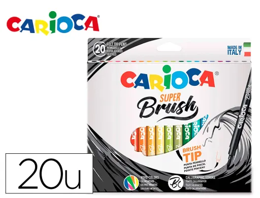 Rotulador Carioca Punta de Pincel Lavable Caja de 20 Unidades Colores Surtidos