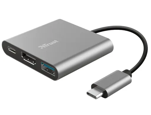 Adaptador Trust Dalyx 3 en 1 Multipuerto Usb-c / Usb-a Usb-c Hdmi 2.0 Color Aluminio