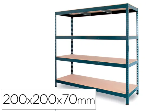 Estanteria Metalica ar Stocker 200x200x70 cm 4 Estantes 450 kg Por Estante Bandeja de Madera Sin Tornillos