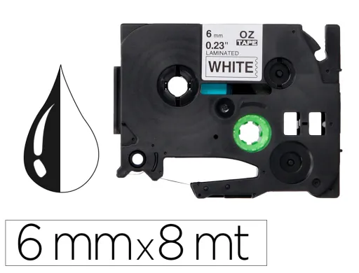 Cinta q-Connect Tze-211 Blanco-Negro 6mm Longitud 8 mt