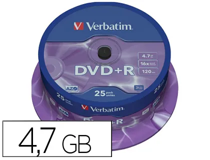 Dvd+r Verbatim Capacidad 4.7gb Velocidad 16x 120 Min Tarrina de 25 Unidades