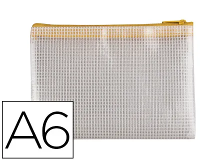 Bolsa Multiusos q-Connect Malla Din a6 Apertura Superior Con Cremallera Amarillo