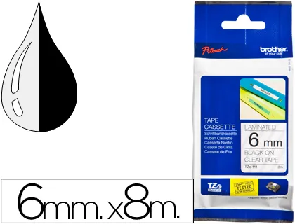 Cinta Brother Tze111 Transparente-Negro 6mm Longitud 8 m