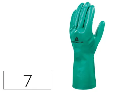 Guantes Deltaplus Tratado en Nitrilo Flocado de Algodon Especial Para Trabajos Con Liquidos Quimicos Talla 7