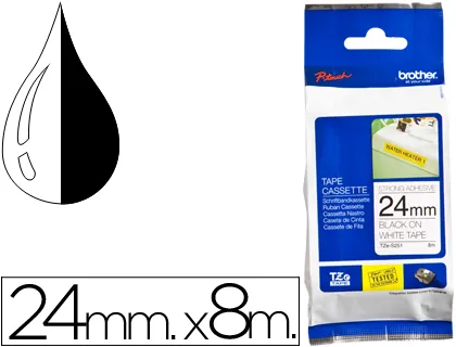 Cinta Brother Tzes251 Blanco-Negro 24mm Longitud 8 m Superadhesiva