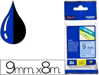 Cinta Brother Tze-521 Azul-Negro 9mm Longitud 8mt