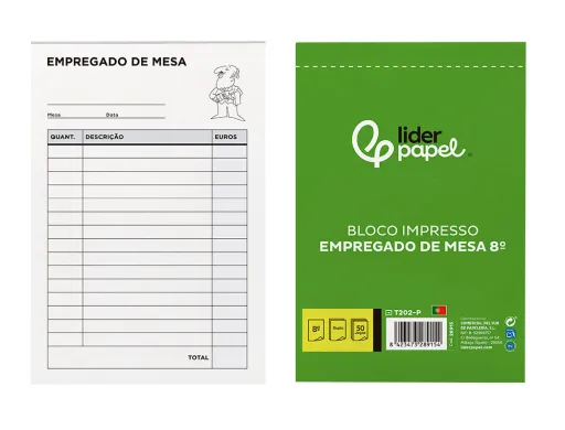 Talonario Liderpapel Camarero Octavo Sin Iva 202 Duplicado Texto en Portugues