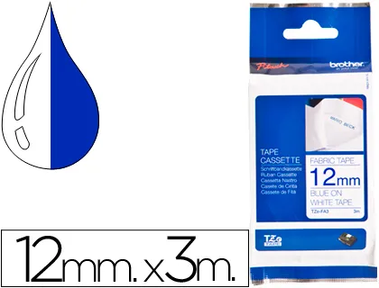 Cinta Brother Tzefa3 Textil Texto Azul Sobre Fondo Blanco 12 mm Longitud 3 mt