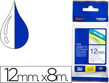 Cinta Brother Tze233 Blanco-Azul 12mm Longitud 8 m