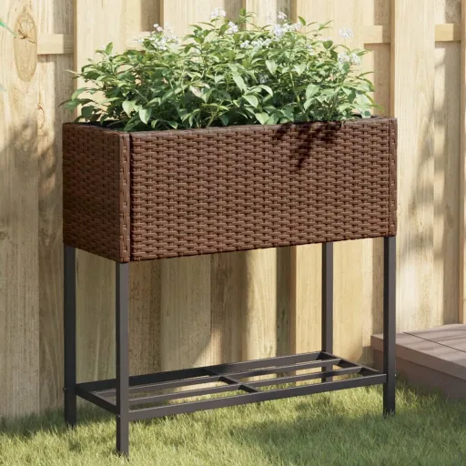 Jardinera Con Estante Ratán Sintético Marrón