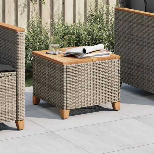 Mesa de Jardín Ratán Sintético Madera Acacia Gris 45x45x37 cm