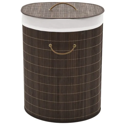 Cesto de la Ropa de Bambú Ovalado Marrón Oscuro