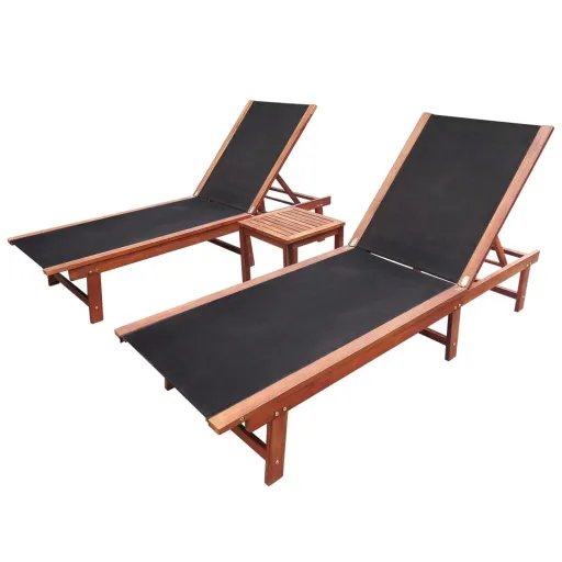 Tumbona Con Mesita 2 Unidades Madera Maciza Acacia y Textilene