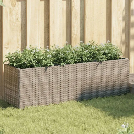Jardinera Con 3 Maceteros Ratán Sintético Gris 105x30x32 cm