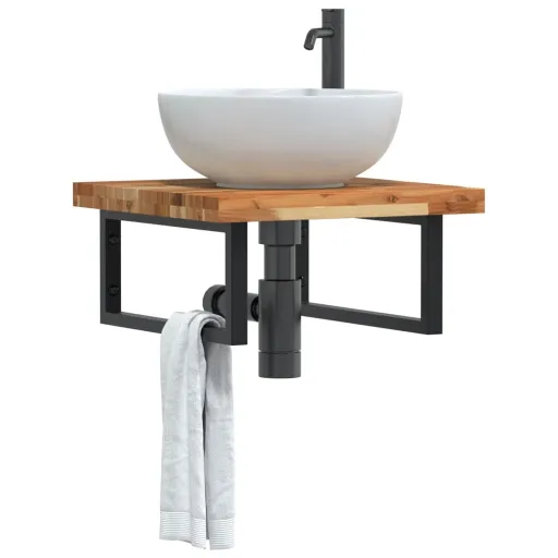 Estante de Lavabo de Pared Acero y Madera Maciza de Acacia
