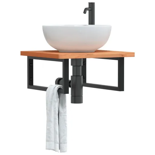 Estante de Lavabo de Pared de Acero y Madera Maciza de Haya