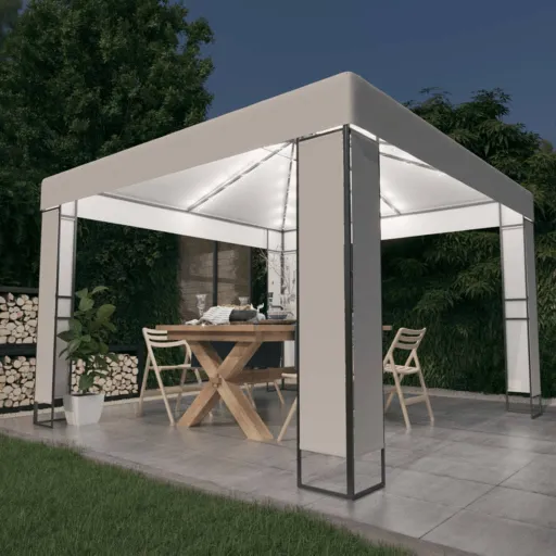 Cenador Con Doble Techo y Tira de Luces LED Blanco 3x3 m
