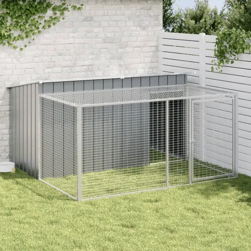 Caseta Para Perro Con Corral Antracita 197x194x110 cm Acero Galvanizado