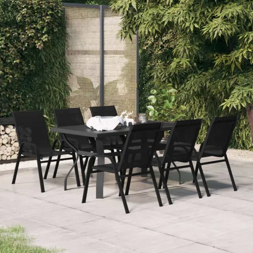 Juego de Comedor Para Jardín 7 Piezas Negro