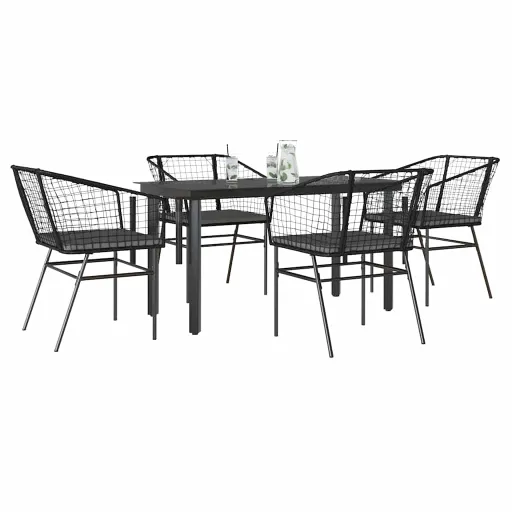 Juego de Comedor Jardín 5 Piezas Cojines Ratán Sintético Negro