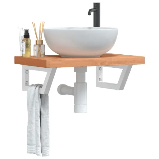 Estante de Lavabo de Pared de Acero y Madera Maciza de Haya