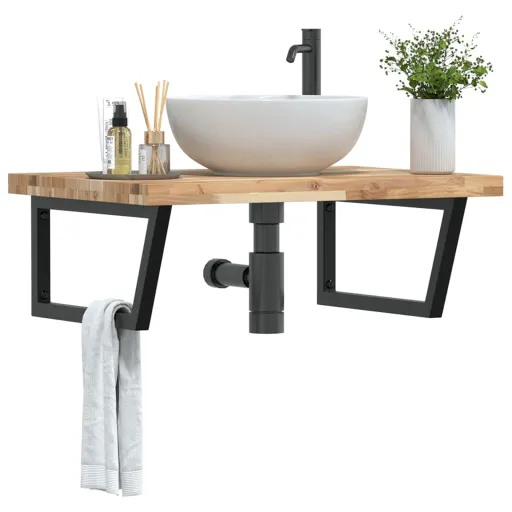 Estante de Lavabo de Pared Acero y Madera Maciza de Acacia