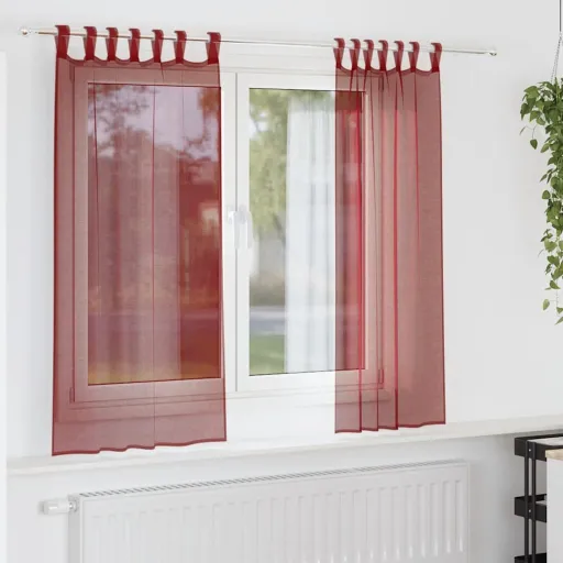 Cortinas de Gasa Con Bolsillos Para Varillas 2 Uds. Rojo Vino