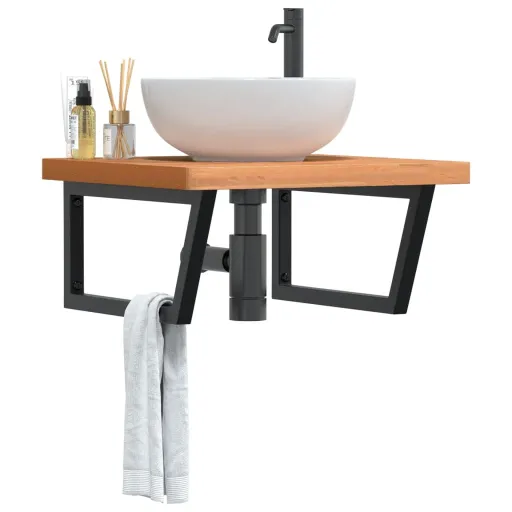 Estante de Lavabo de Pared de Acero y Madera Maciza de Haya