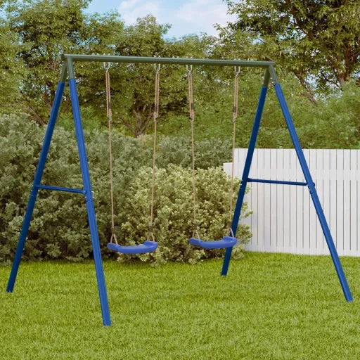Estructura Columpio Exterior y 4 Ganchos Para Colgar Acero Azul