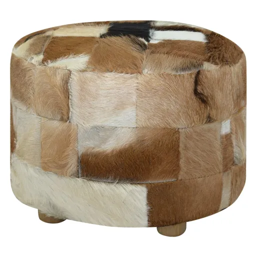 Puf Redondo de Piel de Cabra 50x50x45 cm