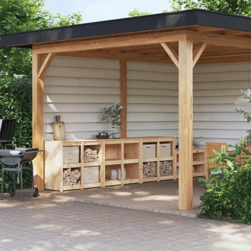 Muebles de Cocina de Exterior 3 Piezas Madera Maciza de Pino