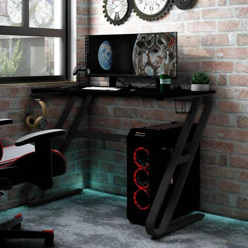 Escritorio Gaming Con Patas en Forma de ZZ Negro 90x60x75 cm
