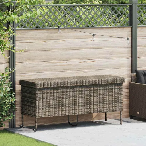 Caja Almacenaje Jardín Ruedas Ratán Sintético Gris 160x55x75 cm