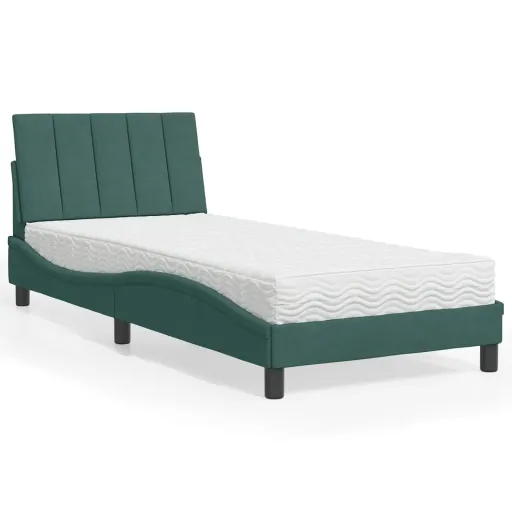 Cama Con Colchón Hanko Terciopelo Verde Oscuro 80x200 cm