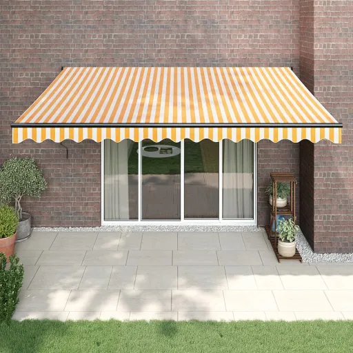 Toldo Retráctil Aluminio y Tela Amarillo y Blanco 4x3 m