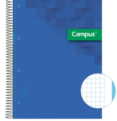 Cuaderno Espiral Campus A4 Tapa Extradura 80 Hojas Microperforado Cuadrícula 5 mm – Azul